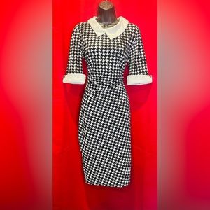oxiuly Retro Bodycon Knee-Length Pencil Dress in Black and White Houndstooth